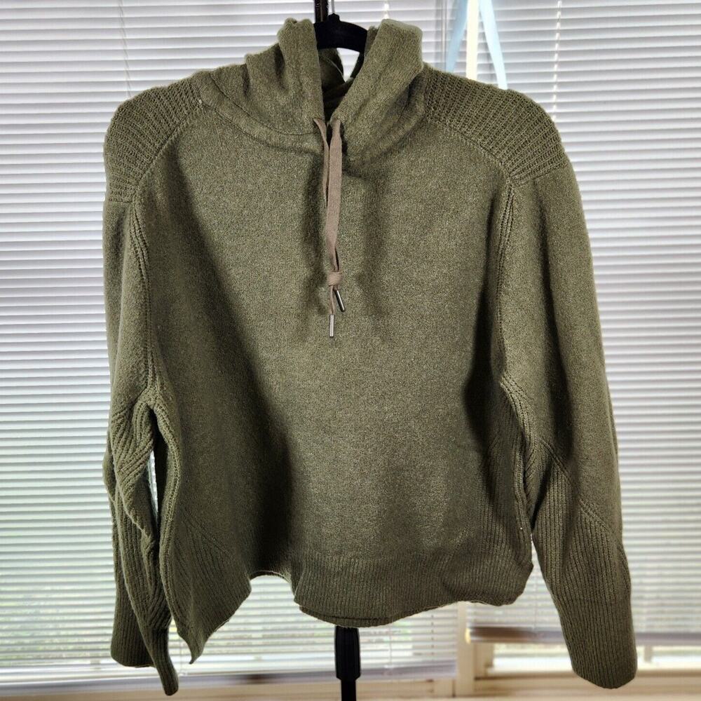 Time And Tru XL Army Green Drawstring Textured Hoodie Knit Pullover Sweater - Picture 3 of 10